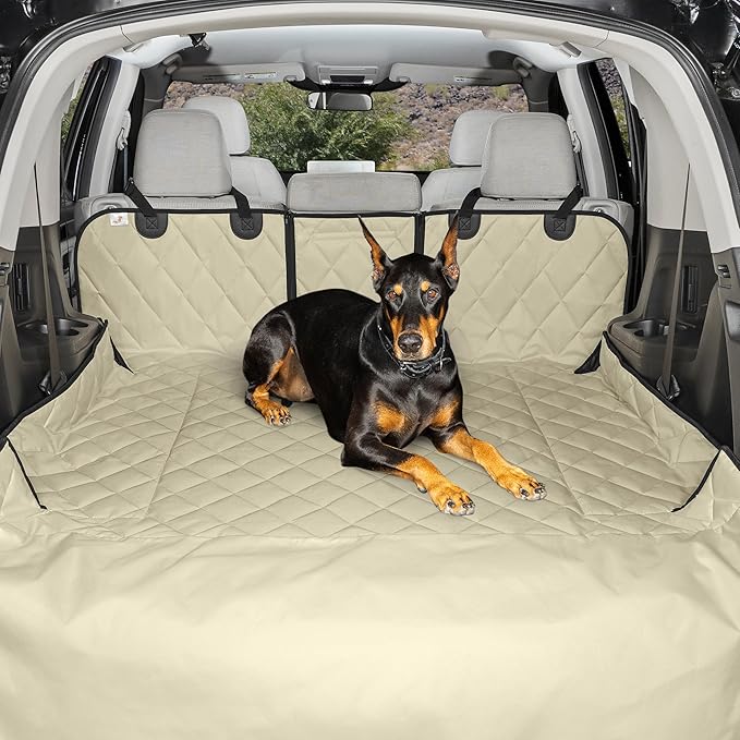 4Knines Split Cargo Liner for SUV – For Dogs & Pets, Heavy-Duty, Waterproof Trunk Mat & Cargo Cover – Fits 60/40 Split Bench & Armrest Pass-Through – Machine Washable, Non-Slip, Durable (Large, Beige)