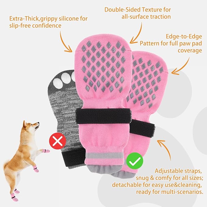 KOOLTAIL Anti Slip Dog Socks Booties to Prevent Licking Paws Scratching, Pet Boots&Paw Protector for Hardwood Floors, Dog Shoes for Winter, Traction Control Grip Socks for Small Medium Large Dogs XS