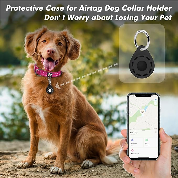 azuza Reflective Dog Collar with Airtag Holder, Soft Neoprene Padded Pet Collar with ID Tag Ring, Adjustable for Small Dogs,Hot Pink,S