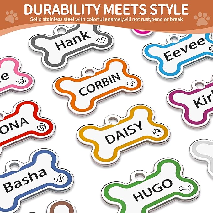 CoolDogs Stainless Steel Enamel Pet ID Tags for Dogs and Cats, Personalized Dog Tags,Cat Tags,Custom Engraved Dog Name Tag,Cat Name Tag with up to 5 Lines of Text on Both Sides (Hot Pink, Large)