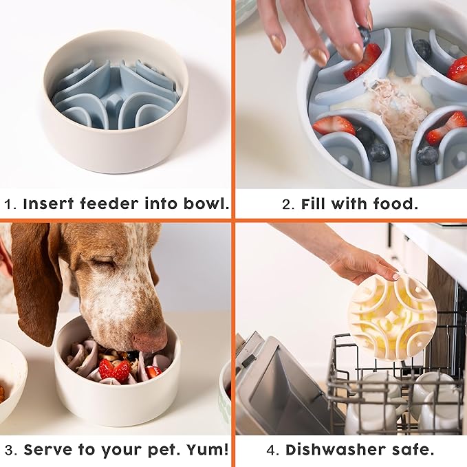 Awoo Great Vibes - Silicone Slow Feeder for Dog Bowls Over 5.5 Inches - Non-Slip, Wet and Dry Food-Compatible Pet Dish with Suction Cups - Extends Mealtime for Fast Eaters - Dishwasher Safe (Sage)