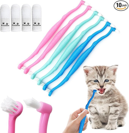 Dual Sided Cat Toothbrush Dog Toothbrush Finger Brush Micro Head, Suitable for Small to Large Dogs & Cats (White, Small)