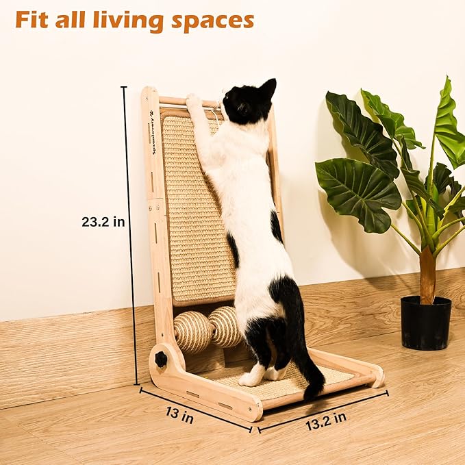 Cat Scratcher, 180°Angles Cat Scratcher, 23.6'' Cat Scratch Pad W/Toy Balls, Cat Scratch Pad for Indoor Cats Kitties, Cats Scratching Board W/Adjustable Shape,2-Sided Sisal Design