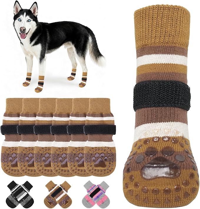 KOOLTAIL Anti Slip Dog Socks to Prevent Licking Paws and Slipping, Extra-Thick Grip Pet Boots & Paw Protectors, Winter Warm Puppy Shoes Booties for Hardwood Floors Small Medium Large Senior Dogs, L