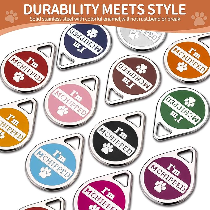 COOLDOGS I'm Microchipped Stainless Steel Enamel Pet ID Tags for Dogs and Cats, Personalized Dog Tag, Cat Tag, Pet Tag,Dog Name Tags, Cat Name Tags with Custom Deep Engraved ID (Pink, Small)