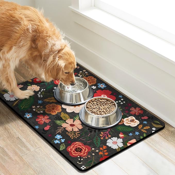 Dog Food Mats for Floors, Absorbent Quick Dry Pet Cat Food Mat, Dog Bowl Mats for Food and Water Dispenser Mat, Eco-Friendly Dog Accessories Pet Supplies 12"x20"