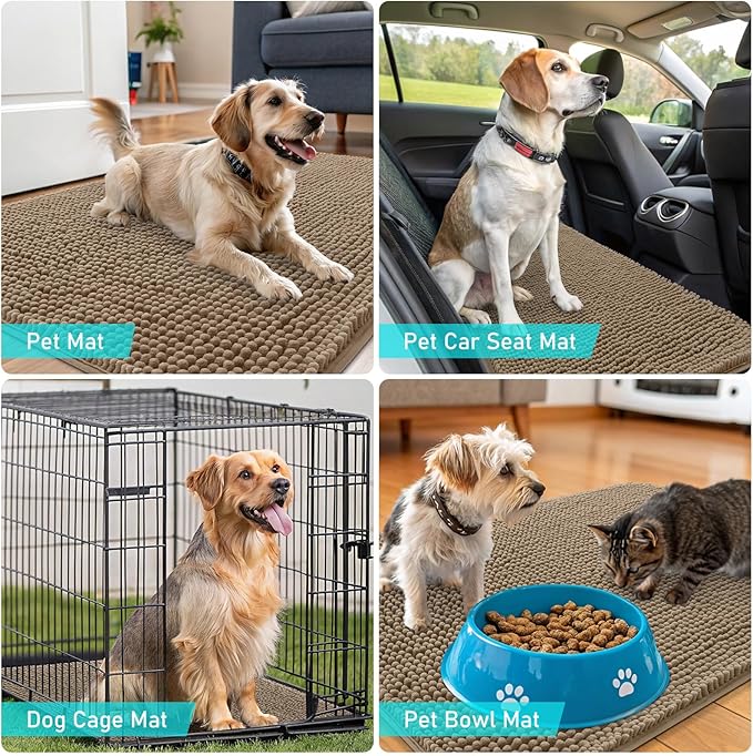 OLANLY Dog Door Mat for Muddy Paws 48x30, Absorbs Moisture and Dirt, Absorbent Non-Slip Washable Doormat, Quick Dry Chenille Mud Mat for Dogs, Entry Indoor Entryway Carpet for Inside Floor, Tan