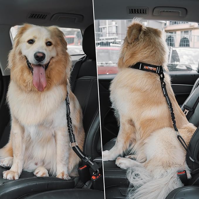 Onetigris Pet Dog Cat Seat Belts, Car Headrest Restraint Adjustable Safety Leads Vehicle Seatbelt Harness(Black)