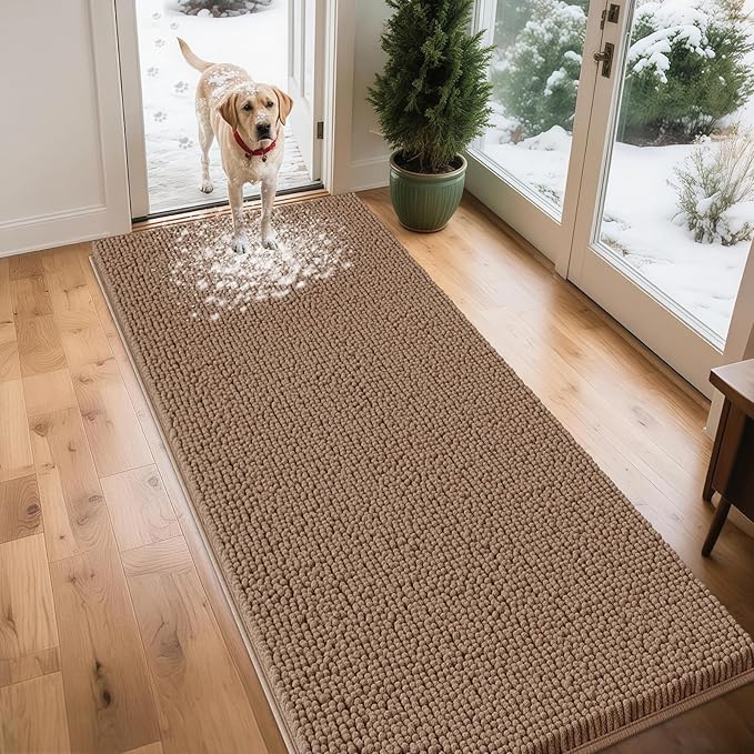 Extra Large Dog Door Mats for Muddy Paws, 71" x 25" Chenille Absorbent Mud Mat for Dogs, Non Slip Heavy Dog Rugs For Muddy Paws, Soft Indoor Door Mat for Entryway, Mud Paw, Inside Floor, Camel