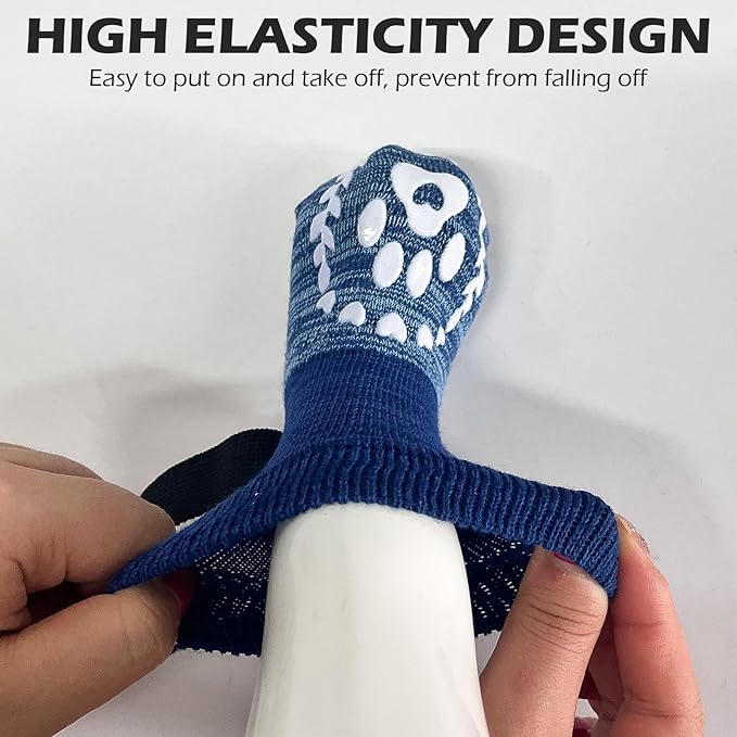 EXPAWLORER Dog Socks to Prevent Licking and Slipping, Winter Dog Shoes for Cold Weather Snow, Paw Protectors for Hardwood Floors Anti-Slip, Dog Booties for Small Medium Large Senior Dogs, Navy Blue M