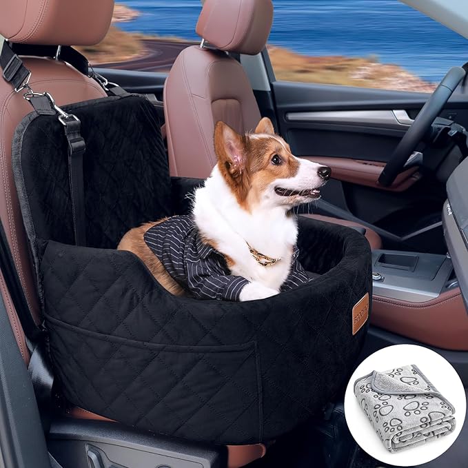 BCOCHAO Dog Car Seat for Small and Medium,Memory Foam Pet Booster Seats,for Dogs Car Ded Weighing no More Than 35 pounds,Removable and Easy to Install,Equipped with Storage Bag and Dog Blanket.