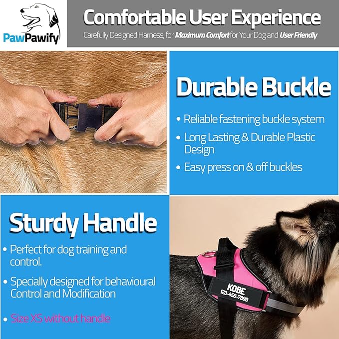 PawPawify Custom No Pull Dog Harness with Name and Phone Number, Heavy Duty Personalized Pet Vest to Prevent Tugging, Pulling, or Choking, Training and Walking (Purple, XS (5-9LBS))