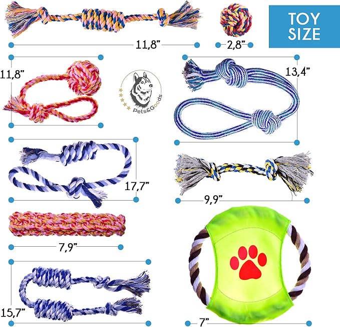 Pets&Goods Rope Chew Toys – 9-Pack Durable Cotton Tug & Teething Set for Puppies & Small Dogs – Washable Rope Toys for Chewing, Fetch & Play
