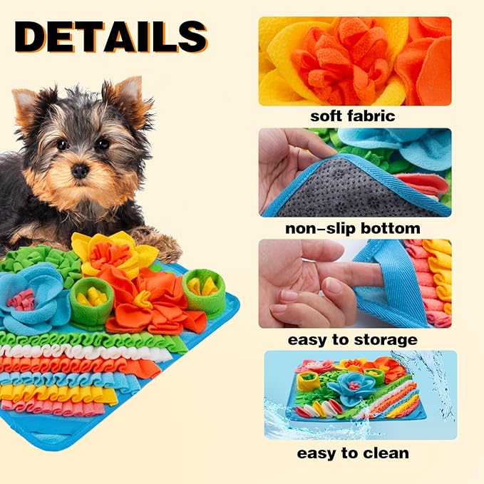Oliumt Snuffle Mat for Dogs, Sniff Mat Slow Feeding Mat for Small Pets Cats, Rabbits - Help Stress Relief and Training - Stimulate Your Pet's Foraging Skills! (Blue)