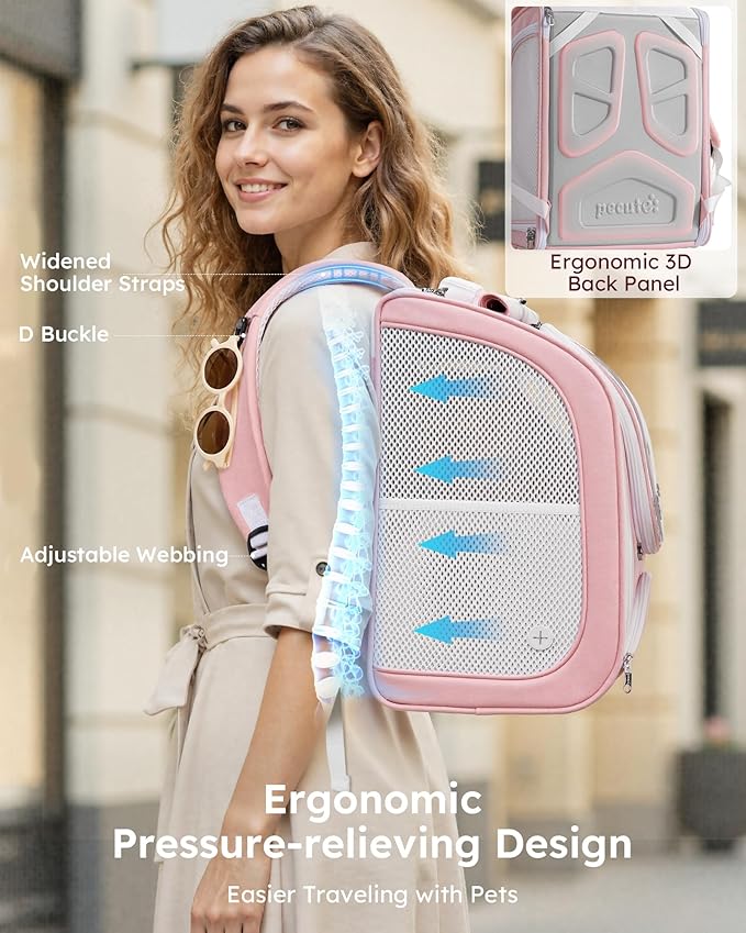Pecute Cat Backpack Carrier, Large Space Cat Bubble Backpack, Breathable Cat Carrier, Shaded Dog Backpack Carrier, Ergonomic 3D Design for Travel, Hiking, Suitable for Shopping, and Vet, Pink