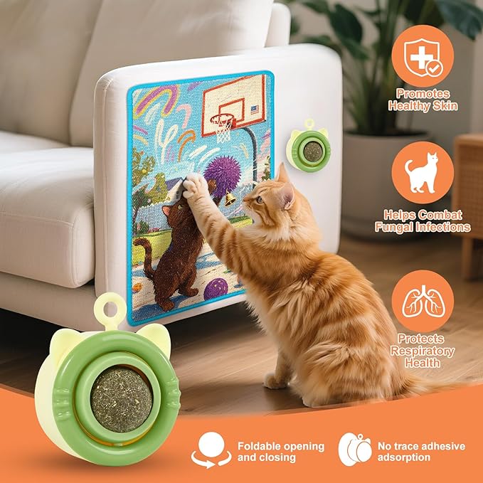 Cat Scratching Mat with Bonus Adhesive Catnip | All-in-One 23.6x15.7 Inch Sisal Scratcher for Wall/Floor, Stops Couch Carpet Scratching, Durable Anti-Slip