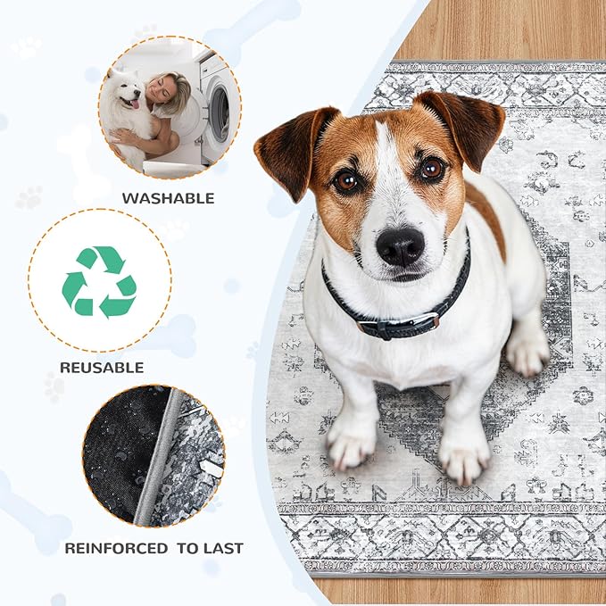 Lahome Super Absorbent & Leakproof Washable Dog Pee Pads - 2 Pack Value Set - Waterproof, Non-Slip Reusable Pads for Puppy Training, Crates & Whelping (24"x24", Gray)