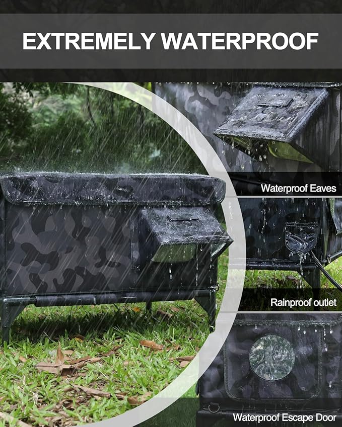 Outdoor Heated Cat House in Winter,Extremely Insulated & Weatherproof,Elevated Feral Cat Shelter with Waterproof Eaves & Escape Door for Outside Stray Barn Cat (Dark Camo,L)