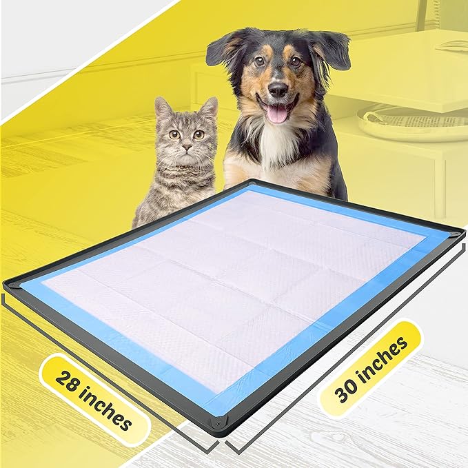 TidyFriend Pee Pad Holder Tray with Corner Clip 28 x 30 Inches - Easy to Clean & Store, No Spill Silicon Training Pad for Dogs (Grey)