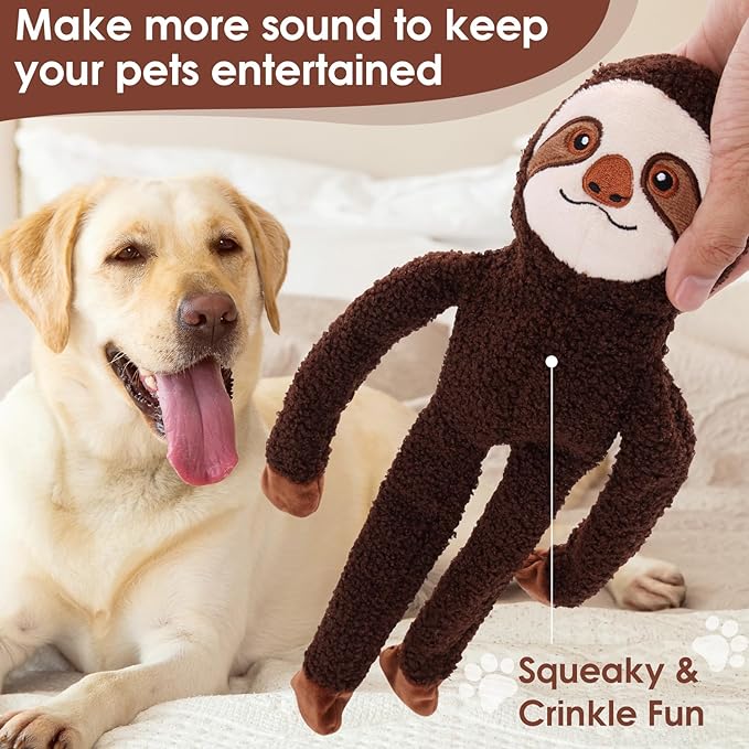 No Stuffing Dog Toys for Large Dogs - 3 Pack Squeaky Crinkle Interactive Plush Teething Toys, Durable & Fun Gifts for Small, Medium & Large Breeds