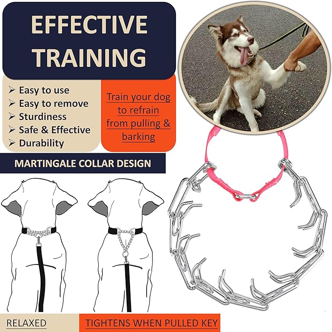Dog Training Collar with Quick-Release Buckle, Adjustable Stainless Steel Collar for Small Medium Large Dogs (Pink, M/L Neck Girth 14.5"-18.6")
