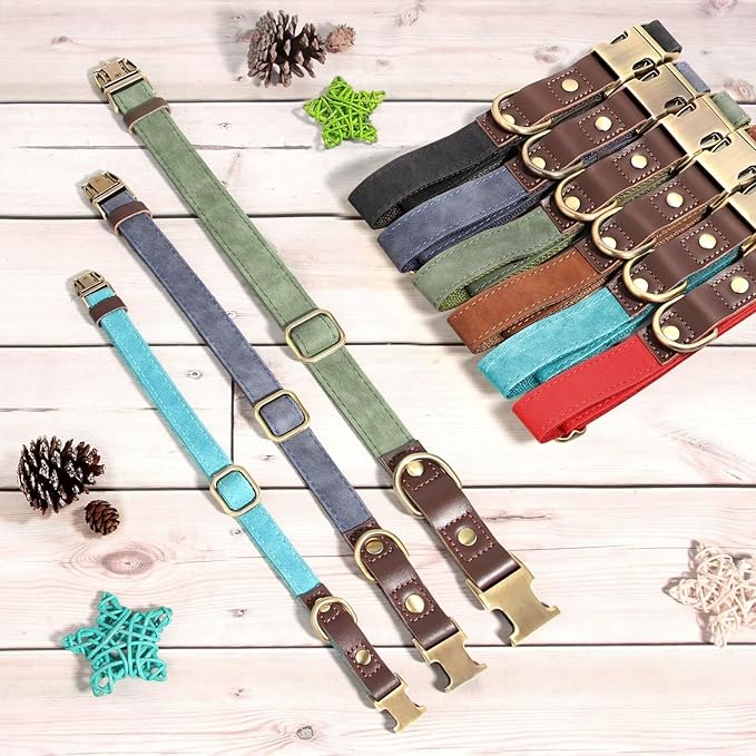 Didog Soft PU Leather Dog Collars for Medium Dogs,Classic Adjustable Dog Collars with Quick Release Metal Buckle,Easy Clean and Comfortable with Nylon Lining,M Neck 13-19"