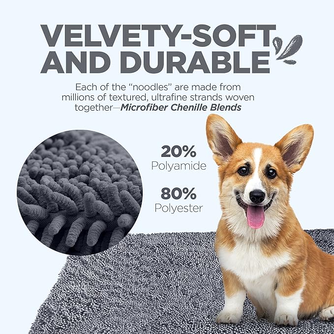 Soggy Doggy Doormat Plain Solid Color Design - Ultra Absorbent Microfiber Chenille Wet Dog Mat for Muddy Paws - Non-Slip and Machine Washable (Grey, Large 26” x 36”)