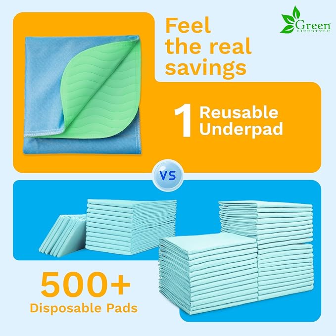 GREEN LIFESTYLE® Washable Underpads - Heavy Absorbency Reusable Bedwetting Incontinence Pads for Kids, Adults, Elderly, and Pets - Toddler Mattress Pads for Bed, Sofa, Couch, Floor (Pack of 4 - 30x34)
