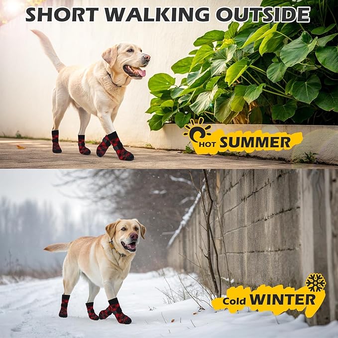EXPAWLORER Dog Socks for Cold Winter Snow to Prevent Licking Paws, Anti Slip Doggie Booties Grippy Shoes for Hardwood Floors, Boots & Paw Protectors for Small Medium Large Senior Dogs Red Black S
