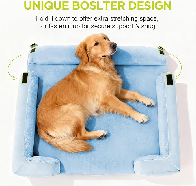 Orthopedic Dog Bed for Extra Large Dogs, XXL Waterproof Egg Crate Memory Foam Pet Bed Bolsters with Removable Washable Cover & Non-Slip Bottom, Tennis Ball Toy, 45x35