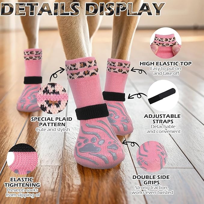 EXPAWLORER Dog Socks for Hot Pavement to Prevent Licking Paws, Anti Slip Doggie Grippy Booties Shoes for Hardwood Floors, Boots & Paw Protectors for Small Medium Large Senior Dogs Pink M