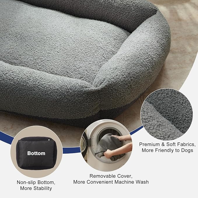 FURTIME Washable Dog Bed Medium Large Size Dogs, Rectangle Comfy Fluffy Pet Bed, Removable Zipper Cover Machine Wash, Soft Orthopedic Bed Durable Pet Cuddler with Anti-Slip Bottom,30"x24"x8",Dark Grey