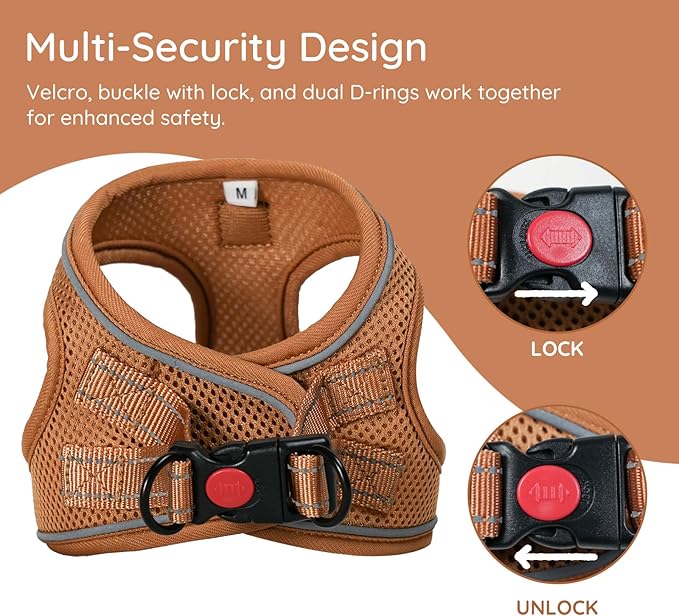 BELLA & PAL Step in Vest Harness for Small and Medium Dogs, No Pull Puppy Harness with Leash Set, Comfortable Air Mesh Dogs Vest Harness with Reflective Strip (Mokka, XS)