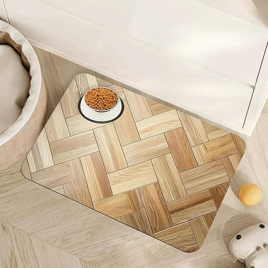 Vintage Wooden Dog Cat Food Mat,Boho Absorbent Pet Feeding Mat for Food and Water,Non-Slip Dog Bowl Mats Floor Protector 12"x20"