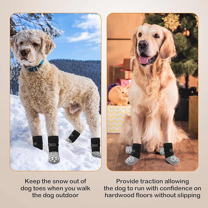 Non-Slip Dog Socks Prevent Licking Paws,Grippy Socks for Senior Dog Walk on Hardwood Floor,Paw Protectors,Black 2 Pairs,S