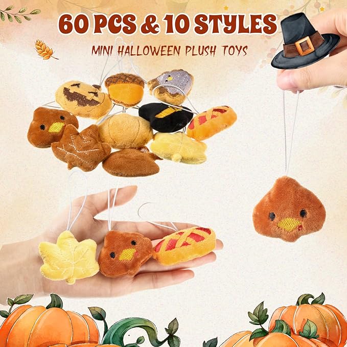 Libima 60 Pcs Thanksgiving Mini Animals Fall Keychain Charms Set Autumn Animal Keychains for Carnival Birthday Thanksgiving Day Decoration for Clothes