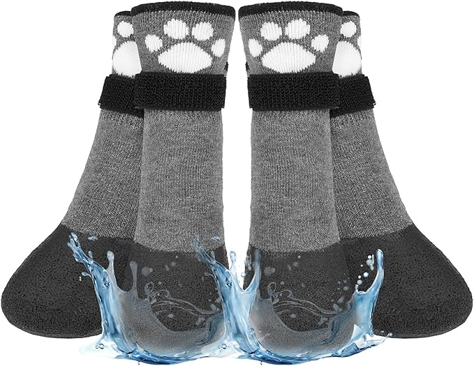 BEAUTYZOO Anti Slip Dog Socks Boots, Dog Shoes for Hot/Cold Pavement Snow Rain Days,Waterproof Grip Dog Booties Paw Protector for Hardwood Floor, Prevent Licking for Small Medium Large Senior Old Dogs