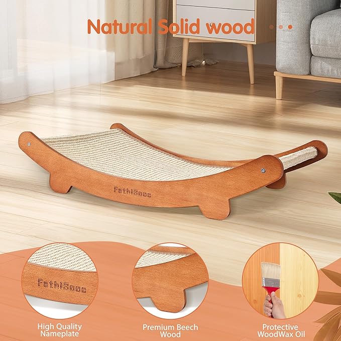 Extra-Larger Sisal Cats Scratcher Bed Shaped U, Beech Wood Scratching Pad Indoor cat Toy,Durable,Wooden Cat Furniture Protector, Scratch Post for Larges Cats Scratcher Lounge,Clawing and Play
