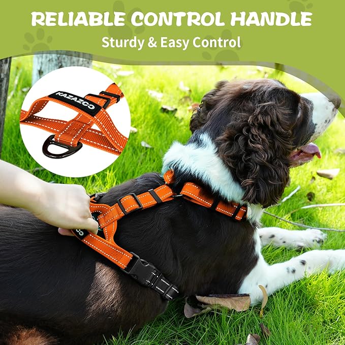 Dog Harness,Adjustable No Pull Dog Harness,Y-Shaped Design,Buckle-Neck Balance Harness with Reflective, Ideal for Dog Training Hiking, Easy Walk Harness,Durable High-Tensile Nylon-Orange-L