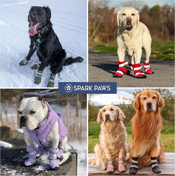 Spark Paws Dog Shoes, Waterproof Dog Boots for Medium to Large Dogs, Non Slip, Breathable Dog Booties and Paw Protectors - 4PCS Doggie Hiking Boots with Reflective Straps, Gray Camo, Size 1