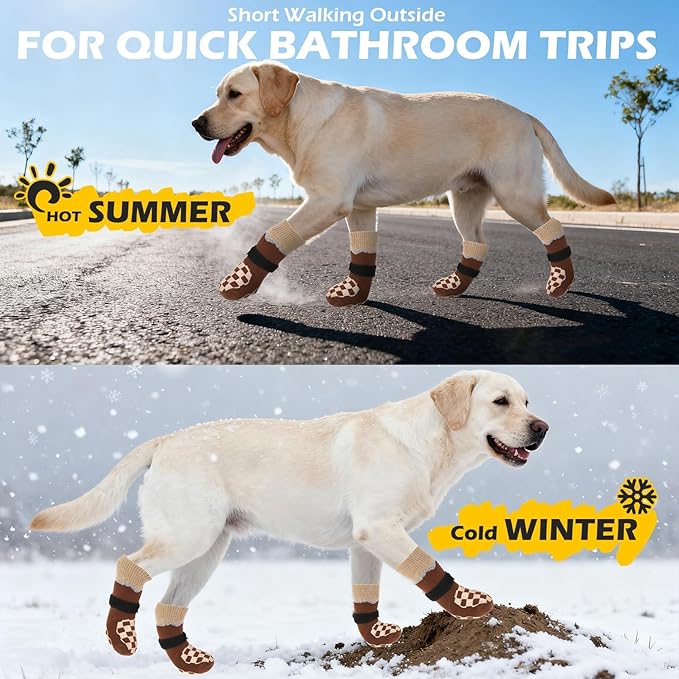 EXPAWLORER Dog Socks to Prevent Licking Paws with Grippers for Hardwood Floors Anti Slip, Reflective Dog Cold Winter Shoes Booties Boots & Paw Protectors with for Small Medium Large Senior Dogs M