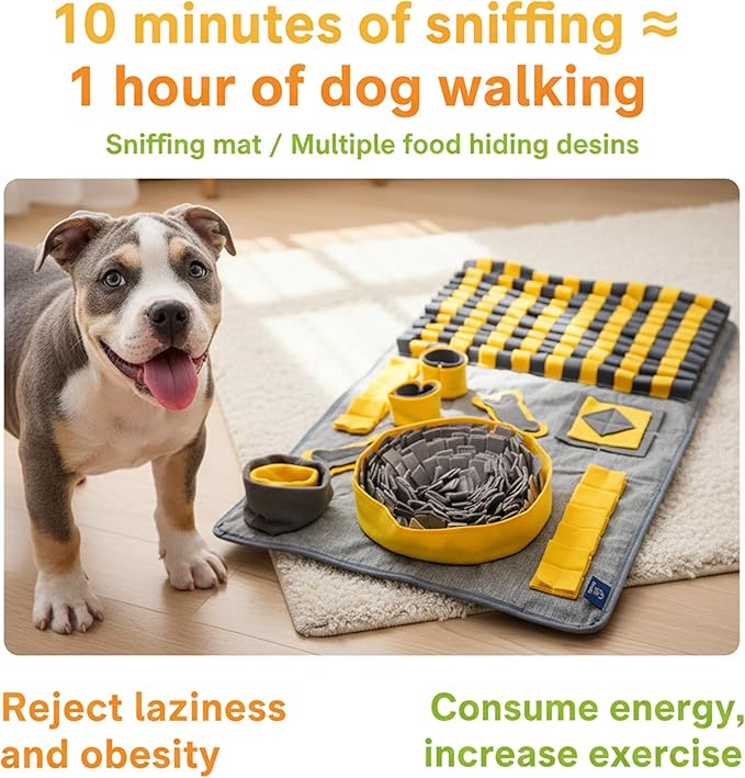 Snuffle Mat for Dogs, L Size Yellow Interactive Dog Sniffing Pad, Non-Slip Puzzle Toy for Medium Large Breeds, Washable Foraging Mat for Boredom Anxiety Relief