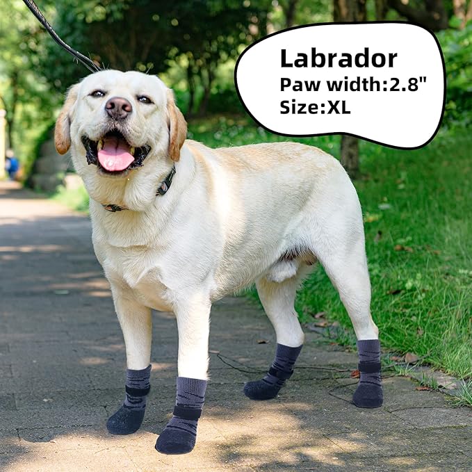 PUPTECK Anti Slip Dogs Shoes for Hot/Cold Pavement, Senior Booties, Rubber Boots & Paw Protectors for Small Medium Large Size Dogs to Prevent Licking, Grippy Socks for Hardwood Floors, Tiger, L