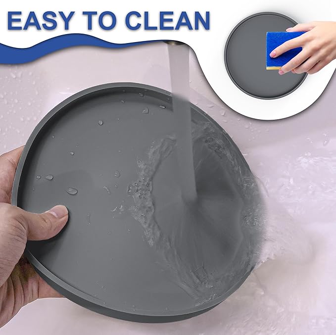 Arespark Cat Food Mat, Set of 2 Nonslip Waterproof Feeding Bowl Silicone Mats with Raised Edges for Food Water Prevent Spills, Round Eating Plates Tray for Dog Cat Puppy Kitten, 8'' x 8''