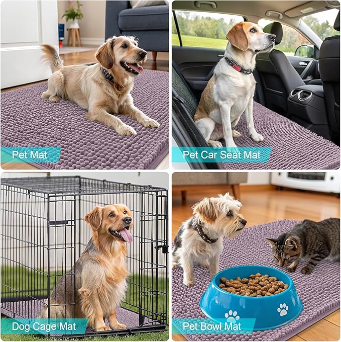 OLANLY Dog Door Mat for Muddy Paws 44x24, Absorbs Moisture and Dirt, Absorbent Non-Slip Washable Doormat, Quick Dry Chenille Mud Mat for Dogs, Entry Indoor Entryway Carpet for Inside Floor, Deep Plum