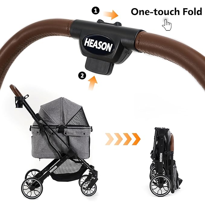 Dog Stroller with Waterproof Rain Cover, Heavy-Duty All-Terrain 4-Wheel Pet Stroller with Adjustable Sunshade Canopy, Foldable Travel Dog Strollers for Small/Medium Dogs Up to 121 lbs
