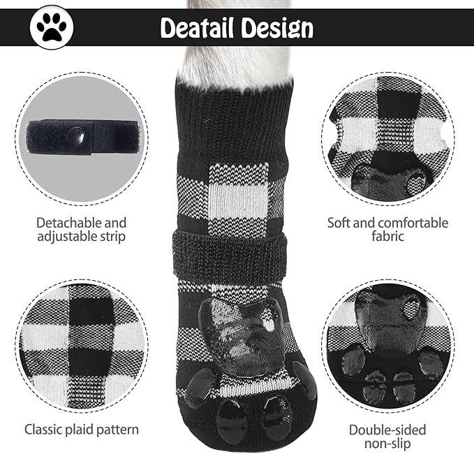 SCENEREAL Anti Slip Dog Socks to Prevent Licking Paws for Hardwood Floors, Double Sides Dog Shoes Boots & Paw Protectors for Hot/Cold Pavement, Dog Grippy Booties for Small Medium Large Senior Dogs