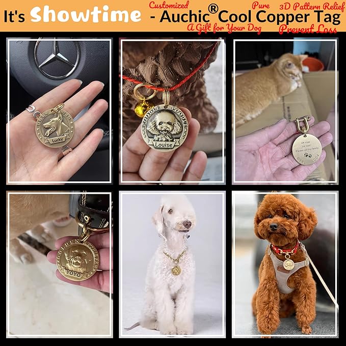 Vintage Pure Copper Pet ID Tags,Personalized Dog Tags,Three-Dimensional Relief Pet Pattern,Lettering on The Front and Back,Custom Pet Tags (B10-Border Collie)