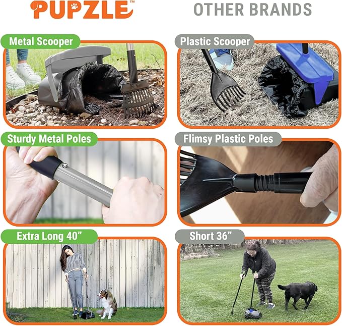 Pupzle Dog Pooper Scooper with Bag Attachment, 40" Long Handle Pooper Scooper for Large Dogs, Dog Poop Scoop for Yard, Large Capacity Swivel Bin and Rake, Lavender Scented Bags (Grey)