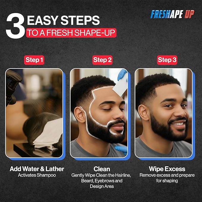 No Rinse Shampoo Infused Hairline and Beard Wipes– Disposable No Rinse Wipe for Barbers – Quick Use Hairline Wipes for Prepping Shape-Ups & Lineups– 100 Pieces in 1 Pack (Pack Of 3)